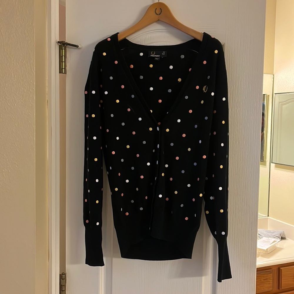 Fred Perry V-neck button-down cardigan with polkadots